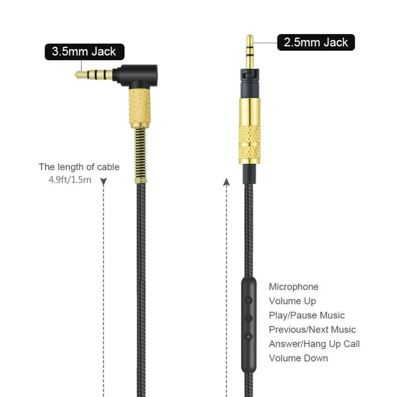 1,5 m Audio Anschlusskabel mit Mic Sennheiser Momentum 2.0 / HD4.30 4.40 4.50
