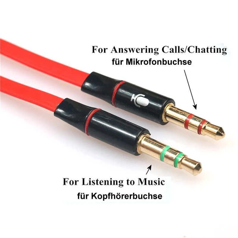 Audio Splitter Kabel Rot Y Adapter Kopfhörer Headset 3.5mm Flachkabel PC