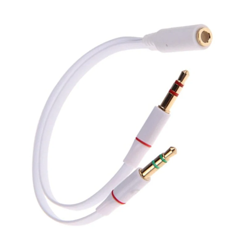 Audio Splitter Kabel Weiss Y Adapter Kopfhörer Headset 3.5mm Flachkabel PC