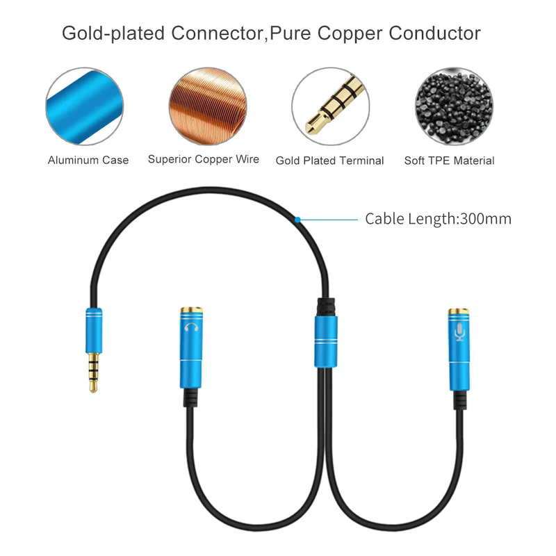 Audio Splitter Kabel Y Adapter Headset 3.5mm Klinke Stecker > 2 x Buchse