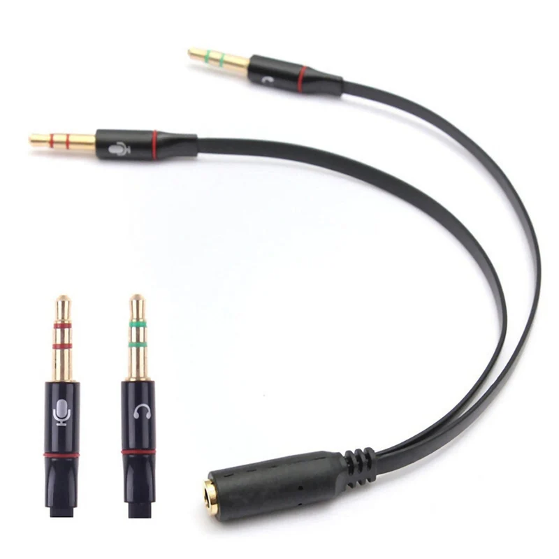 Audio Splitter Kabel Schwarz Y Adapter Kopfhörer Headset 3.5mm Flachkabel PC