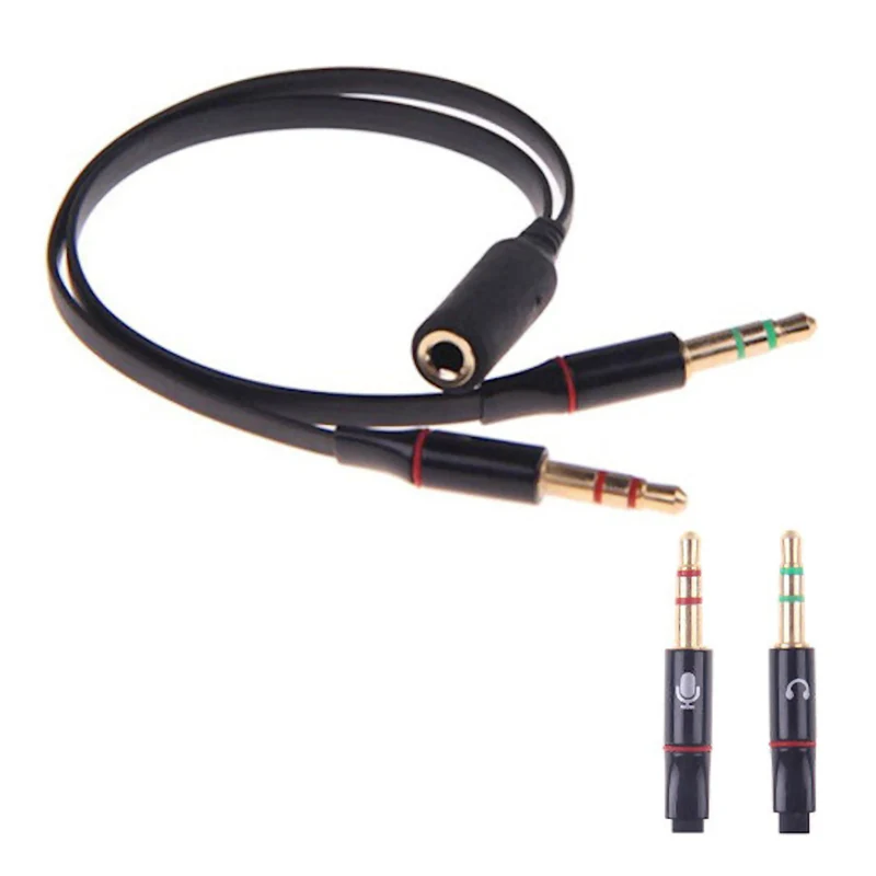 Audio Splitter Kabel Schwarz Y Adapter Kopfhörer Headset 3.5mm Flachkabel PC