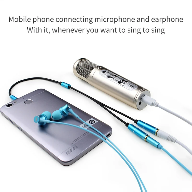 Audio Splitter Kabel Blau Y Adapter Headset 3.5mm Klinke Stecker > 2 x Buchse