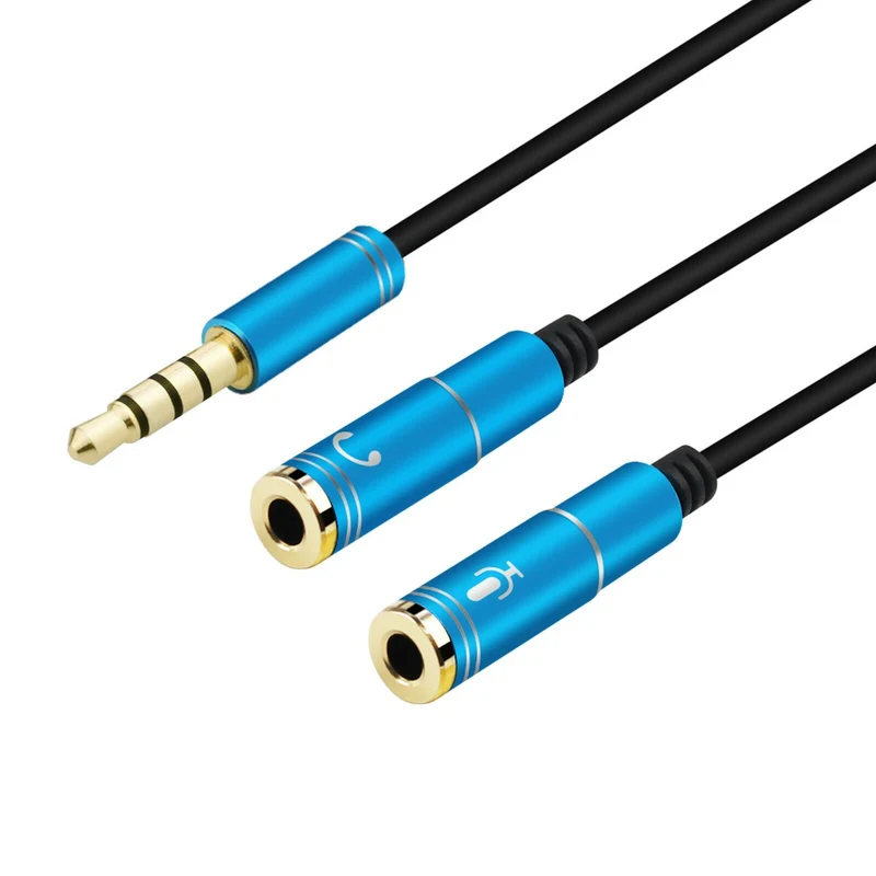 Audio Splitter Kabel Blau Y Adapter Headset 3.5mm Klinke Stecker > 2 x Buchse