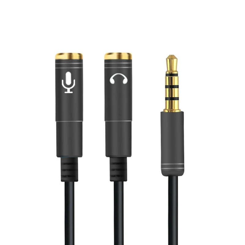 Audio Splitter Kabel Schwarz Y Adapter Headset 3.5mm Klinke Stecker > 2 x Buchse