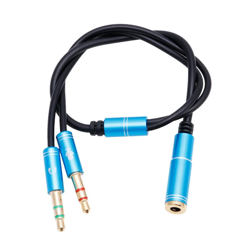 Audio Splitter Kabel Blau Y Adapter Headset 3.5mm Klinke Buchse > 2 x Stecker