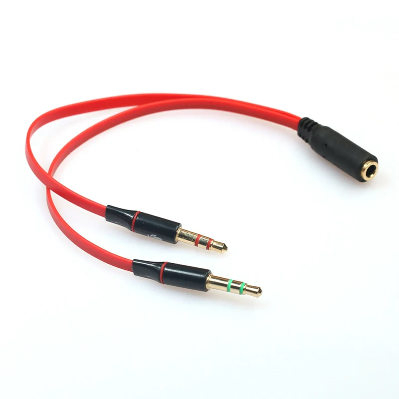 Audio Splitter Kabel Rot Y Adapter Kopfhörer Headset 3.5mm Flachkabel PC