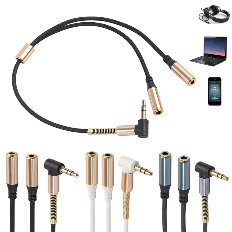 Audio Doppler Kabel Winkelstecker Kopfhörer 3.5mm Stecker > 2 Buchse schwarz