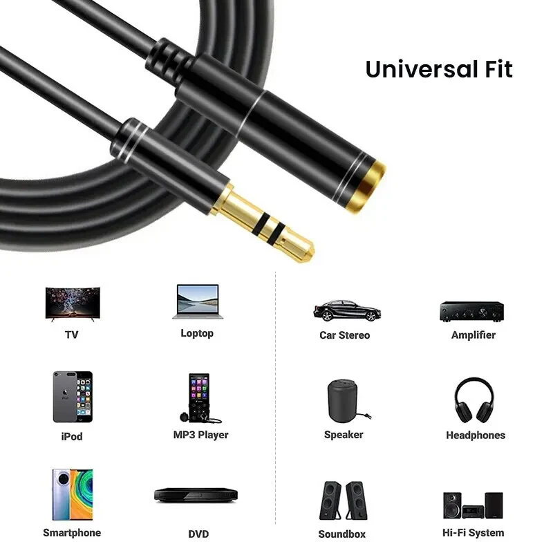 1m Audio Stereo Kopfhörer Verlängerungskabel 3,5mm Klinke Stecker Buchse schwarz