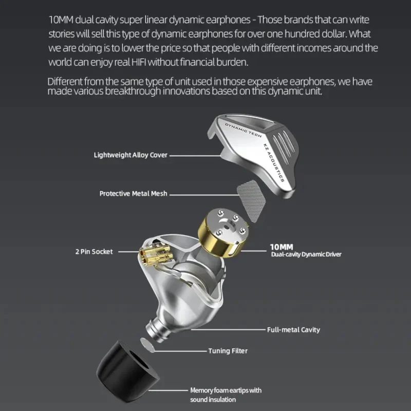 100% Original KZ ZVX High-End Professional HiFi In-Ear Kopfhörer Schwarz