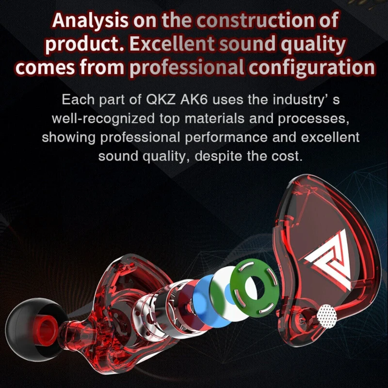 QKZ AK6 Hi-Res In-Ear-Kopfhörer Ohrhörer 105dB HD Mikrofon Bass Boost Schwarz