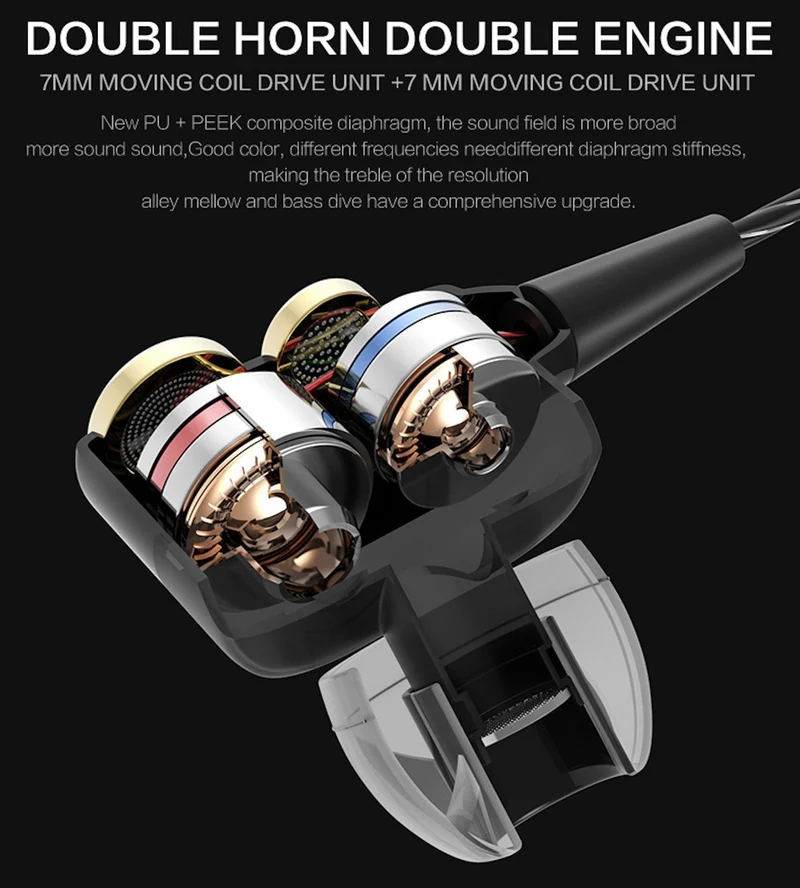 Premium Headset Kopfhörer QKZ-KD4 Dual Treiber In-Ear-Headset Ohrhörer