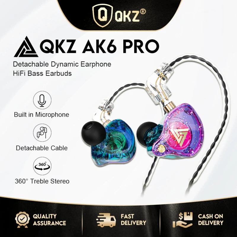 Premium Headset Kopfhörer QKZ-AK6 Pro HiFi In-Ear-Headset Ohrhörer + Hardcase