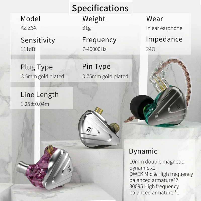 KZ ZSX Premium High-End Pro 12 Treiber HiFi In-Ear Kopfhörer Headset Cyan Grün