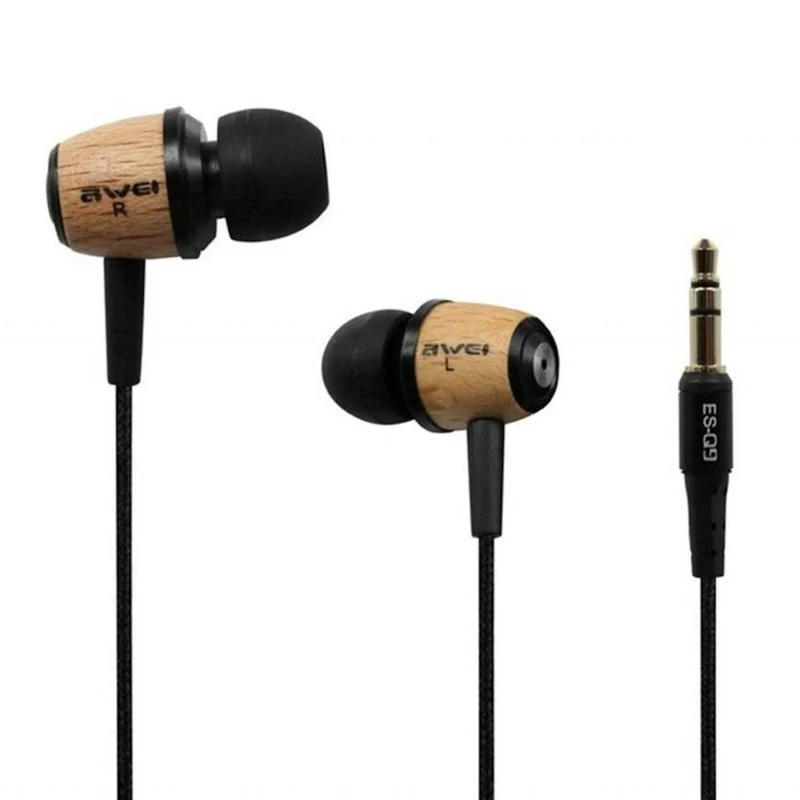 AWEI ES-Q9 Super Bass Holz In-Ear Headphones Earphones Holzton hellbraun