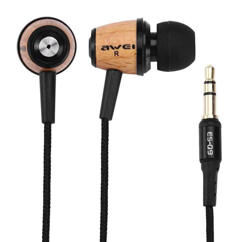 AWEI ES-Q9 Super Bass Holz In-Ear Headphones Earphones Holzton hellbraun