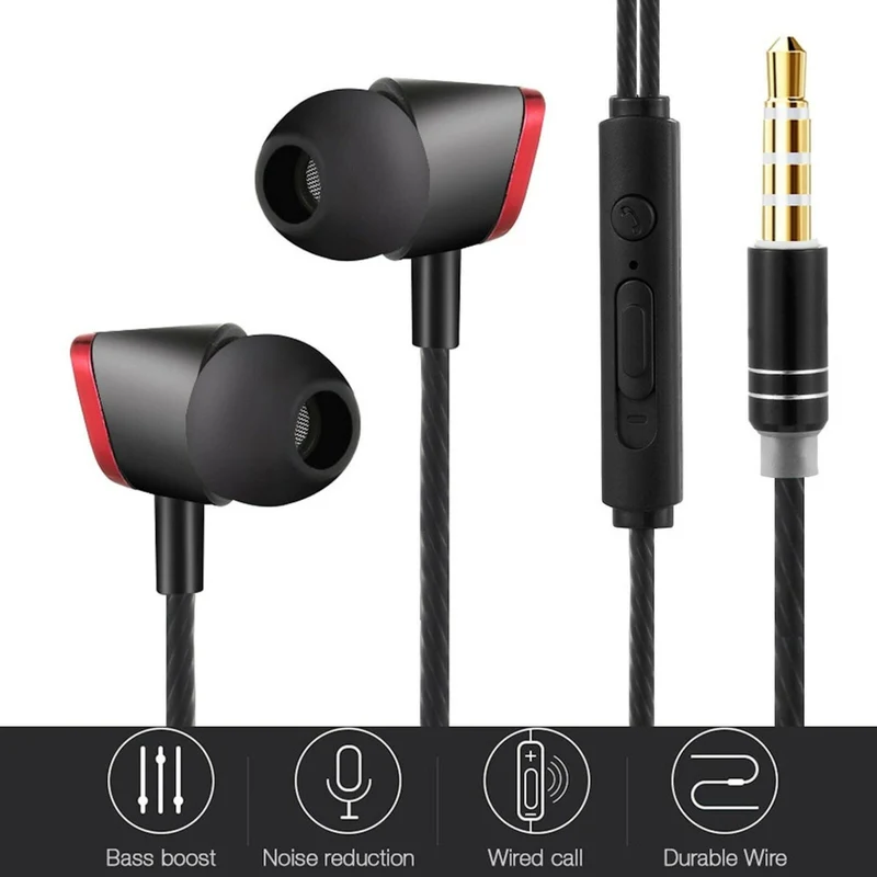 Design In-Ear Kopfhörer HongBiao V30 Earphone Headphone Super Bass Schwarz Rot