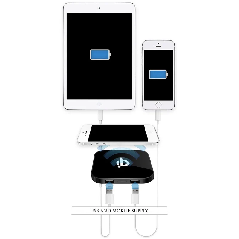 Wireless Charger Q8 Ladegerät Kabellos Ladestation QI 2 x USB für iPhone Samsung