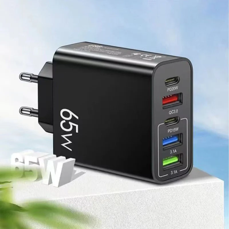 5-Fach Schnell Ladegerät Stecker USB-A & USB-C 65W Netzteil Adapter Handy Tablet