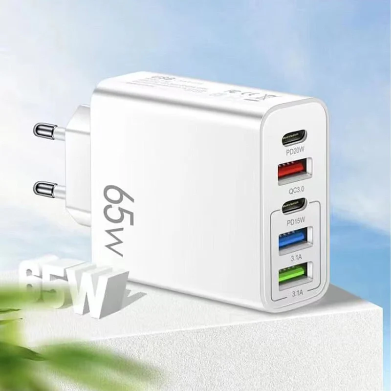 5-Fach Schnell Ladegerät Stecker USB-A & USB-C 65W Netzteil Adapter Handy Tablet