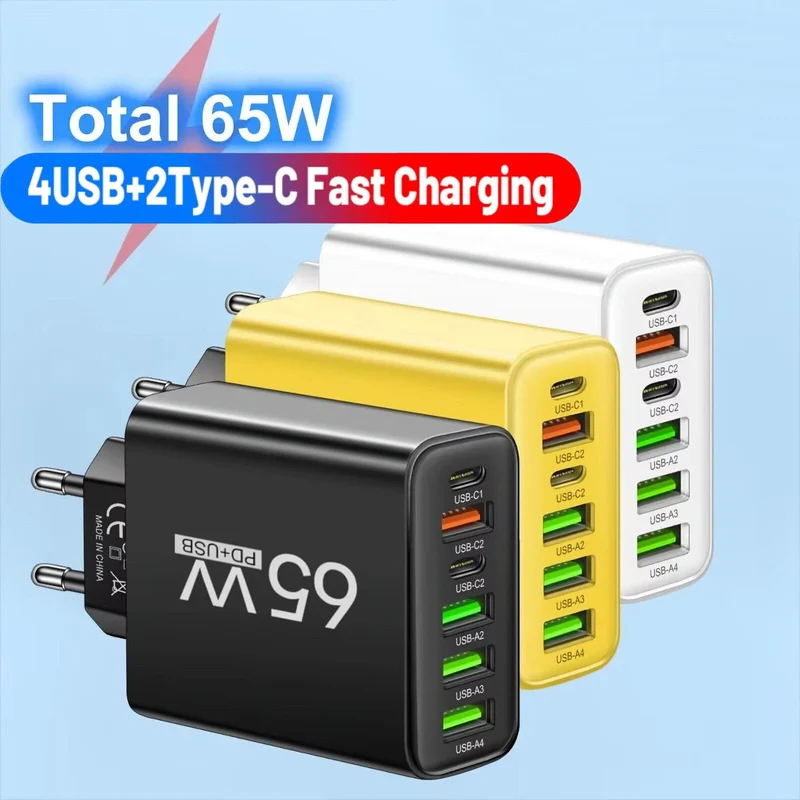 6-Fach Schnell Ladegerät Stecker 6 x USB Port 65W Netzteil Adapter Handy Tablet