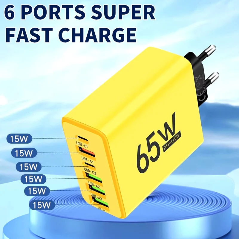6-Fach Schnell Ladegerät Stecker 6 x USB Port 65W Netzteil Adapter Handy Tablet