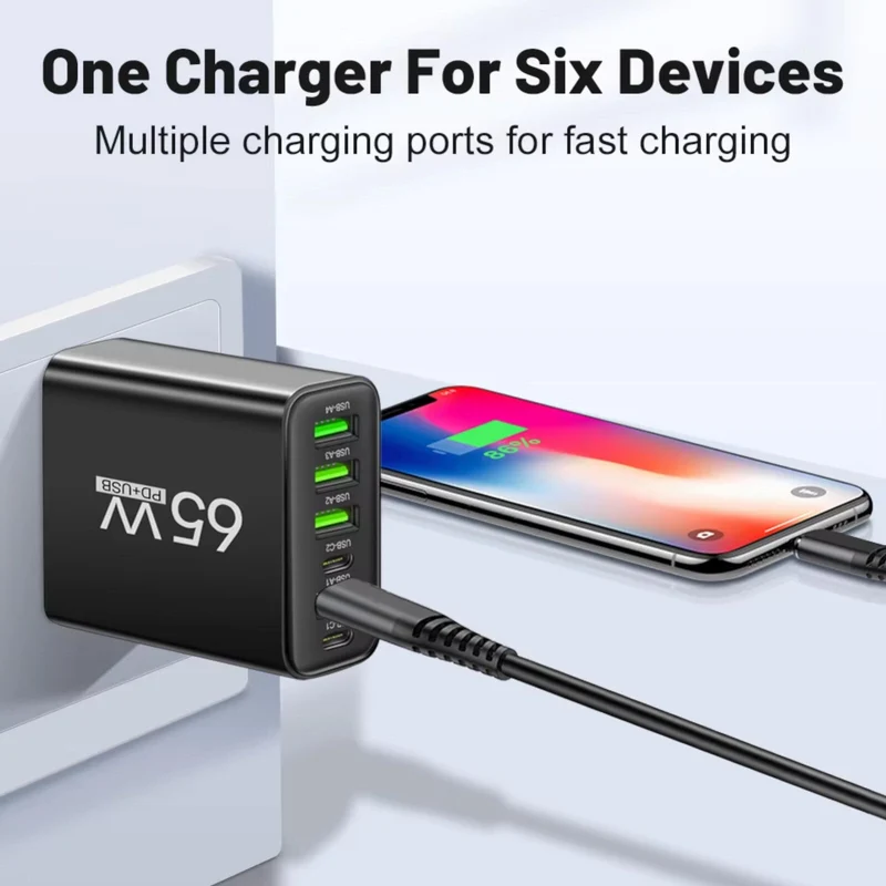 6-Fach Schnell Ladegerät Stecker 6 x USB Port 65W Netzteil Adapter Handy Tablet
