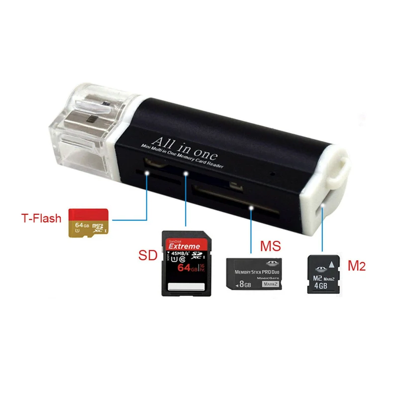 Kartenlesegerät Kartenleser TF Card Reader Micro SD MMC M2 USB Stick Schwarz