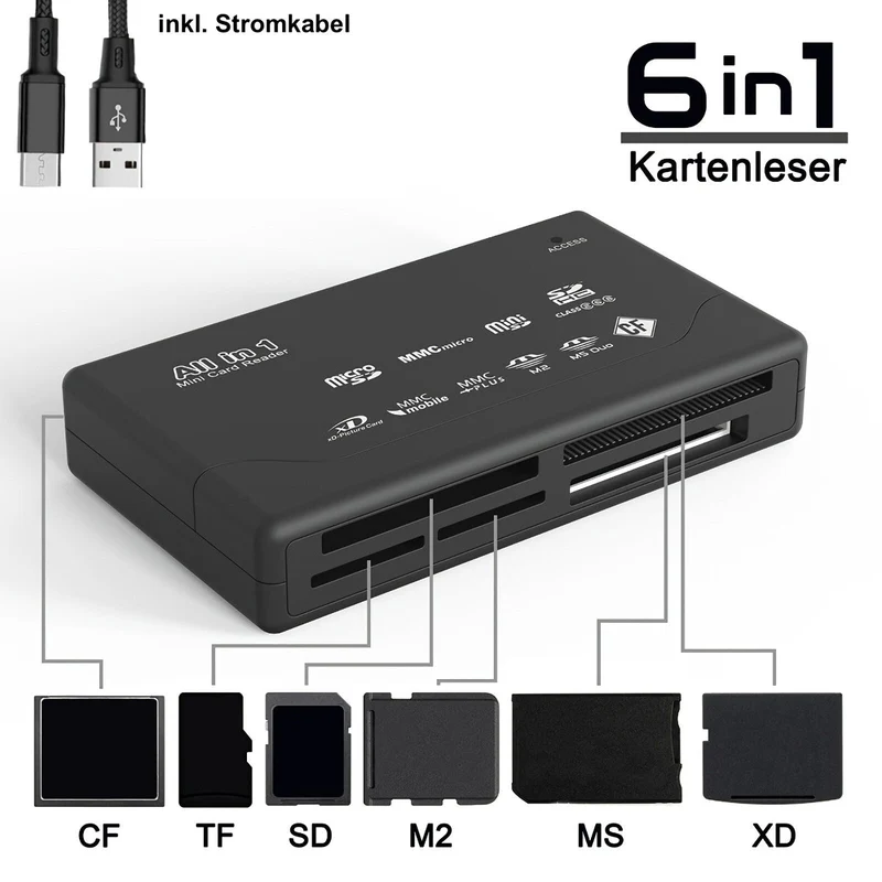 ALL-IN-ONE Kartenleser Speicherkarten USB Kartenlesegerät CF/SD/xD/MS/SDHC NEU
