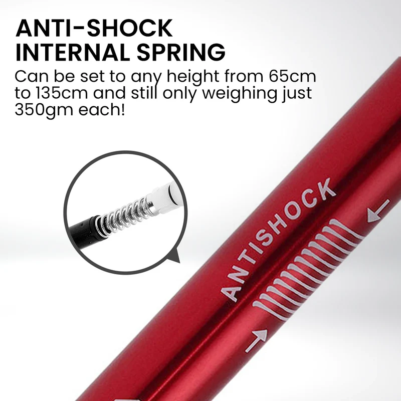 KLIKA Powertrain Anti-Shock Trekking Hiking Poles Sticks Pair (Red)