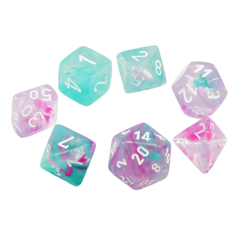Chessex CHX 27545 Nebula Polyhedral Wisteria/White Luminary 7-Die Set