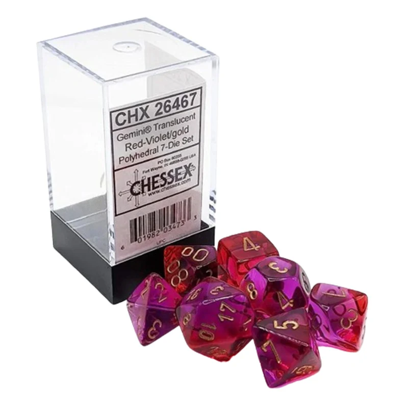Chessex CHX 26467 Gemini Translucent Red-Violet/gold 7-Die Set
