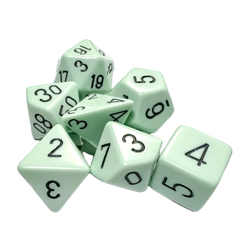 Chessex CHX 25465 Opaque Polyhedral Pastel Green/Black 7-Die RPG Dice Set