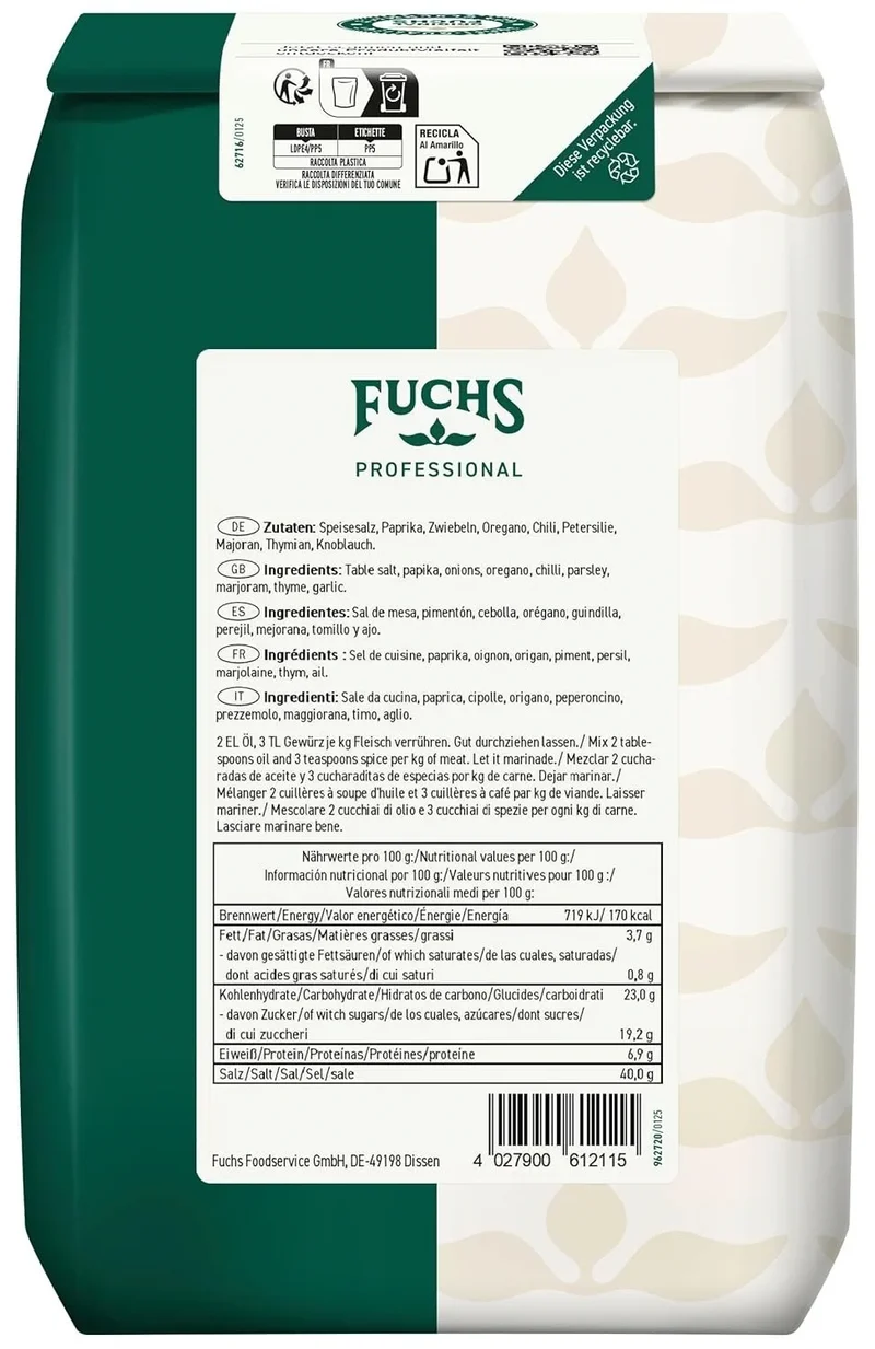 Fuchs Professional Drehspieß Gewürzzubereitung 1 kg – Döner Kebab Gewürz für Gastronomie, Imbiss, Marinaden & Grillfleisch