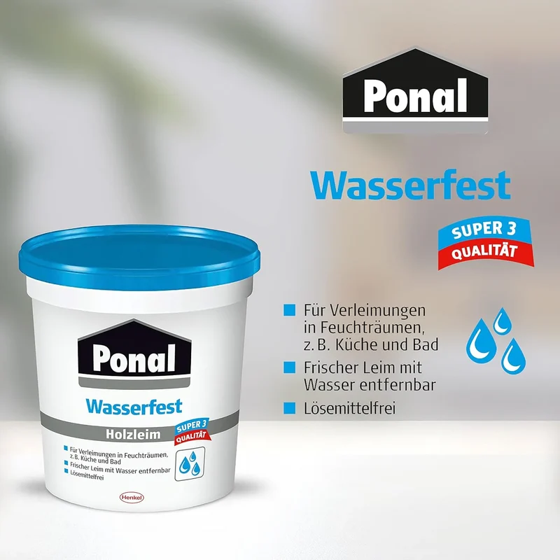 Ponal Holzleim Wasserfest 760 g – lösemittelfreier Holzkleber für Feuchträume, Möbelbau, Parkett & Montage