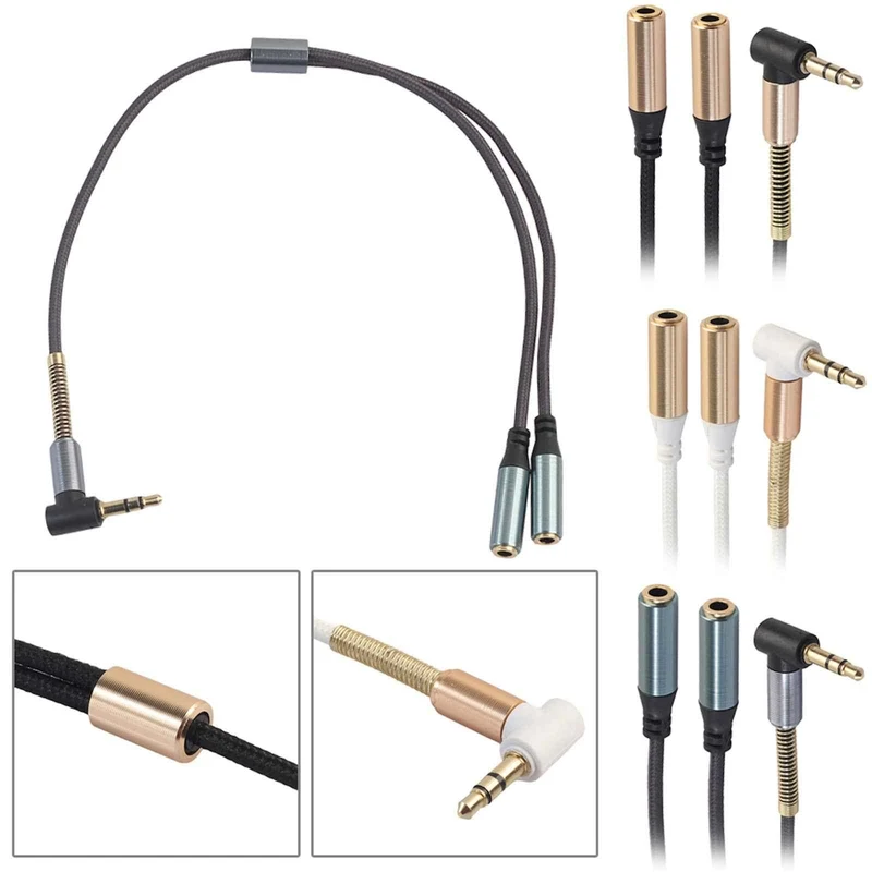 Audio Doppler Kabel Winkelstecker Kopfhörer 3.5mm Stecker > 2 Buchse weiss