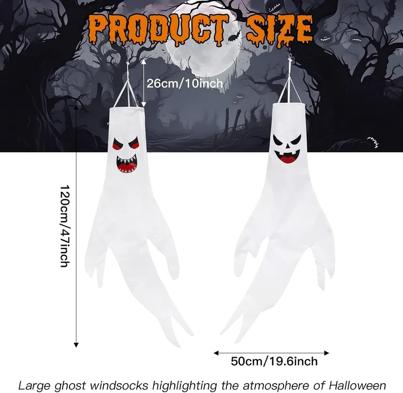 Halloween Geist Windsack 120cm Hexenhut Hängedeko Garten Party Gruseldeko