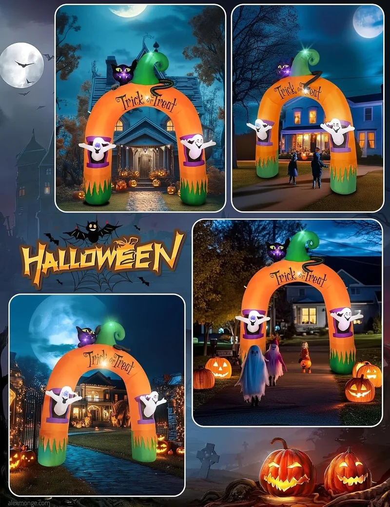 Halloween Torbogen Aufblasbar mit LEDs 305cm Deko Outdoor Schwarze Katze