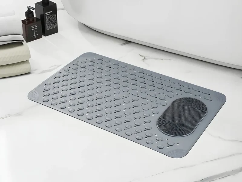 Duschmatte Antirutsch 69x35,5cm Grau Badewannenmatte Saugnäpfe Massage PVC