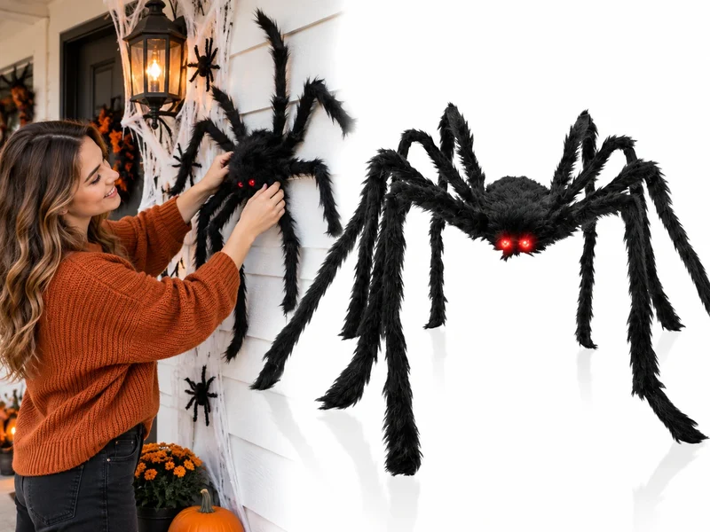 Halloween Spinne XXL 50cm Schwarz Haarig Bewegliche Beine Gruseldeko Horror Deko