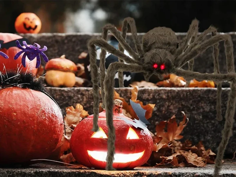 Halloween Spinne XXL 50cm Schwarz Haarig Bewegliche Beine Gruseldeko Horror Deko