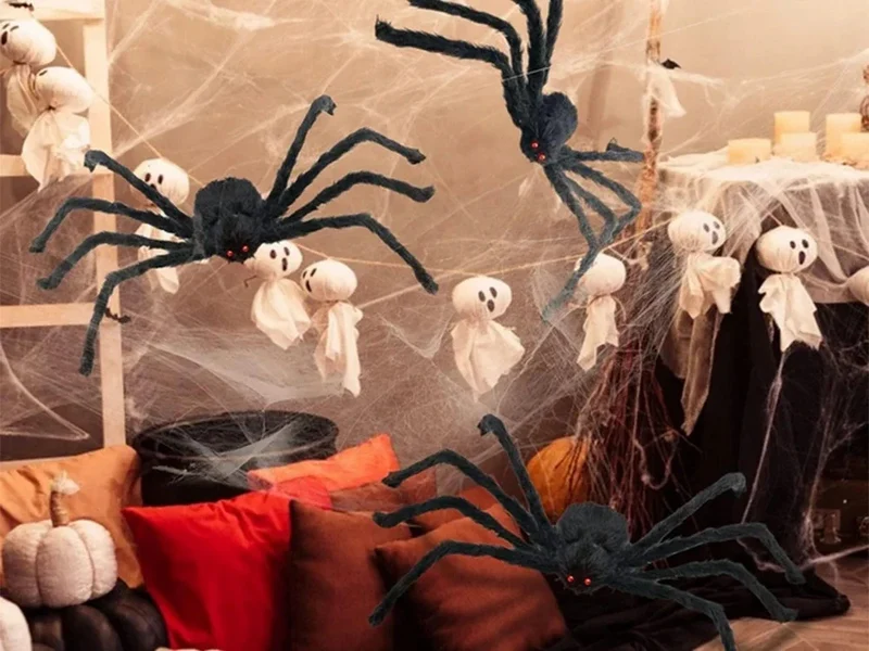 Halloween Spinne XXL 50cm Schwarz Haarig Bewegliche Beine Gruseldeko Horror Deko