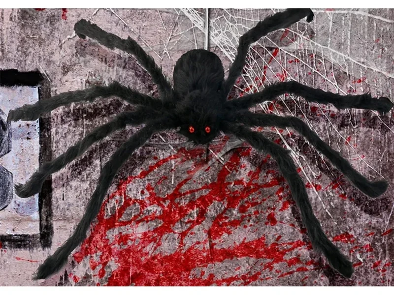 Halloween Spinne XXL 50cm Schwarz Haarig Bewegliche Beine Gruseldeko Horror Deko