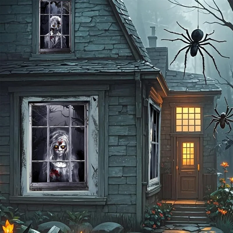 2x Halloween Fensterdeko 80x120cm Horror Fensterbild Gruseldeko Türdeko Wanddeko