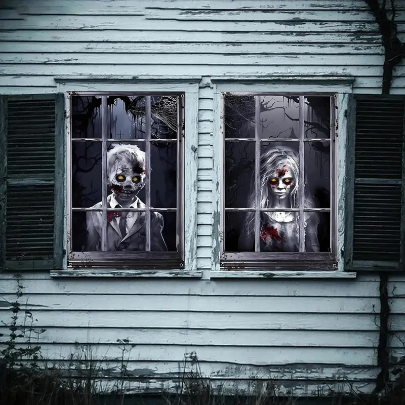 2x Halloween Fensterdeko 80x120cm Horror Fensterbild Gruseldeko Türdeko Wanddeko