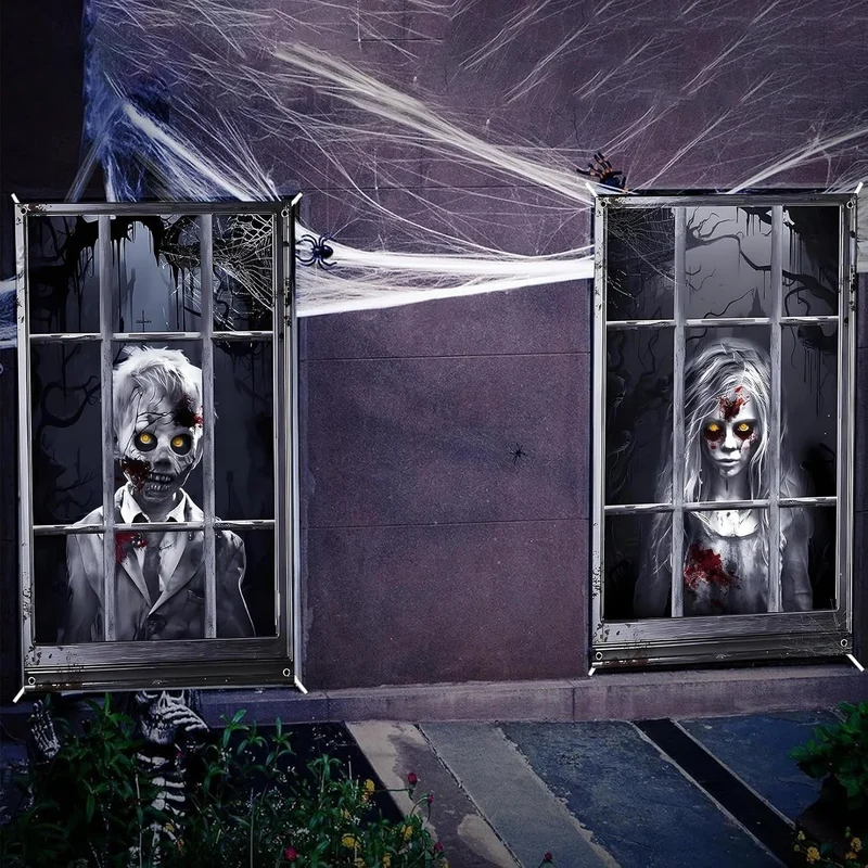 2x Halloween Fensterdeko 80x120cm Horror Fensterbild Gruseldeko Türdeko Wanddeko