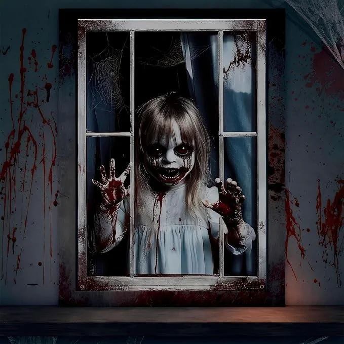 2x Halloween Fensterdeko 80x120cm Horror Fensterbild Gruseldeko Fenster Party
