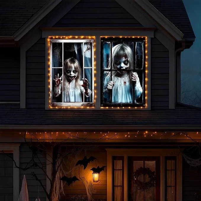 2x Halloween Fensterdeko 80x120cm Horror Fensterbild Gruseldeko Fenster Party