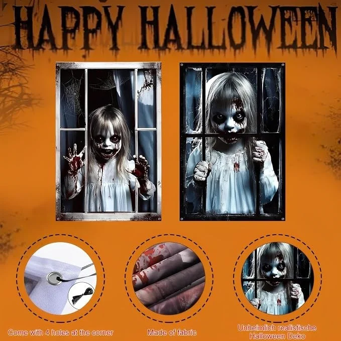2x Halloween Fensterdeko 80x120cm Horror Fensterbild Gruseldeko Fenster Party
