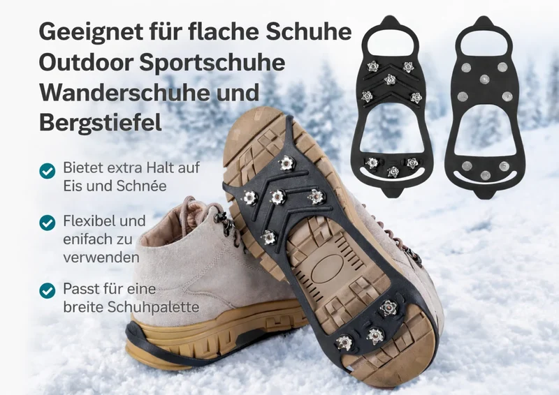 Rutschfeste Schuhüberzüge Spikes 8 Edelstahlzähne Winter Größe L 40-46